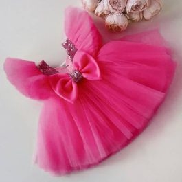 Pink Sequin Neck Baby Frock