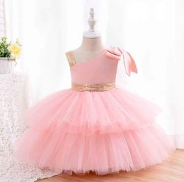 Baby Pink Sequin Belt Frock