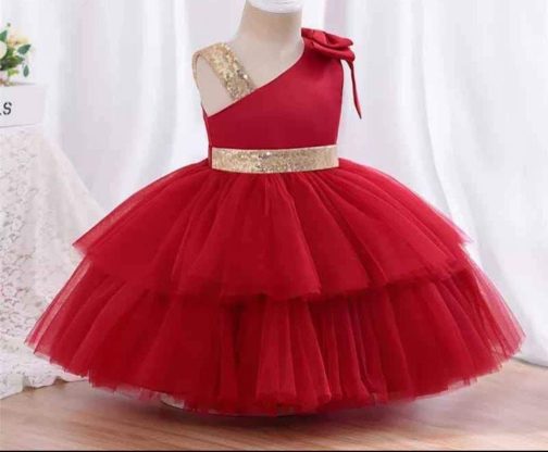 Baby Red Sequin Belt Frock