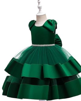 Baby Green Multi Layers Shoulders Bow Frock