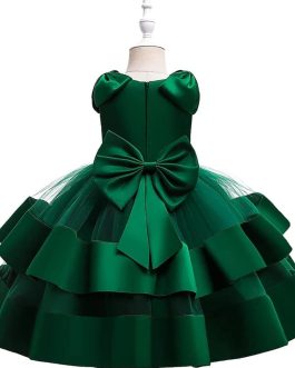 Baby Green Multi Layers Shoulders Bow Frock