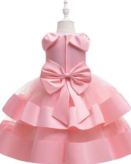 Baby Pink Multi Layers Shoulders Bow Frock