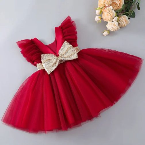 Red Silver Belt Baby Frock