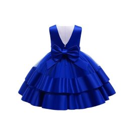 Baby Royal Blue Double Layer Back Bow Frock