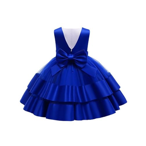 Baby Royal Blue Double Layer Back Bow Frock - Image 2