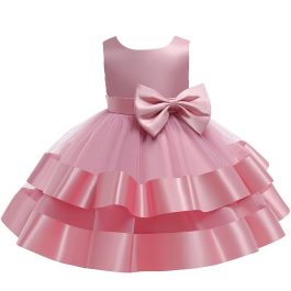 Baby Pink Double Layer Side Bow Frock