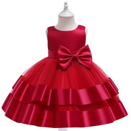 Baby Red Double Layer Side Bow Frock