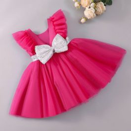 Pink Silver Belt Baby Frock