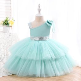 Baby Sky Blue Sequin Belt Frock